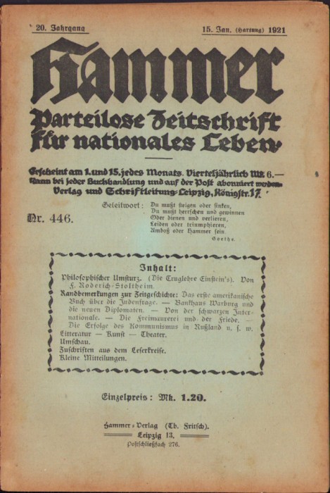HST Z277 Revista protonazistă Hammer 446/1921