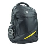 Ghiozdan CNX, 3 compartimente, textil, negru cu fermoar galben, JM326