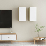VidaXL Comode TV, 2 buc., alb și stejar Sonoma, 30,5x30x60 cm