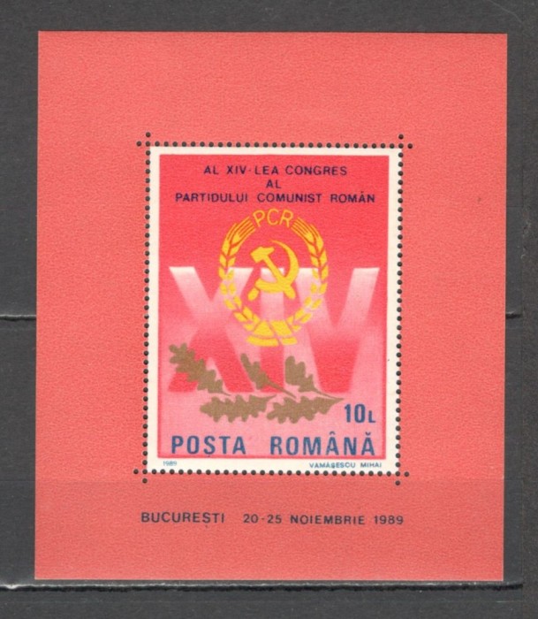 Romania.1989 Congresul XIV pcr-Bl. XR.1015