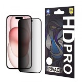 Folie de protectie Ecran Privacy Lito HD Pro pentru Apple iPhone 15, Sticla Securizata, Full Glue