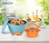 Set 3 Caserole Termice Heinner Belly Blue, 2L 4L 6L, Inox+Plastic, Rotunde, Art of Dining