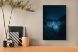 Tablou Canvas, "Noapte magică la cascada &icirc;nghețată", Cascade, Gheață, Noapte, Stele, Roci, Pădure, Lumină, Albastru, &Icirc;ntuneric, Răcoare, 26 x 39 cm, C