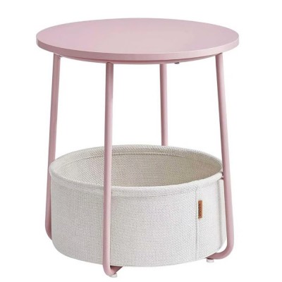 VASAGLE Masuta de cafea rotunda cu cos de stofa, stil modern, 45x50cm, roz cu bej Household NewTrend foto