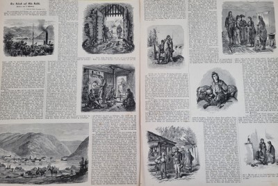 2 pagini ziar cu gravuri/litografii rare cu Ada Kaleh (Banat, Orsova) 1870 foto