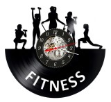 Ceas de perete decorativ, Fitness / Evolution Gym, realizat din disc de vinil (Vinyl Record), 30 cm, mecanism silențios, negru