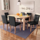 vidaXL Masă și scaune 7 piese, piele artificială, stejar, negru 243529