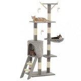 VidaXL Ansamblu pisici cu st&acirc;lpi din funie de sisal, 138 cm, gri