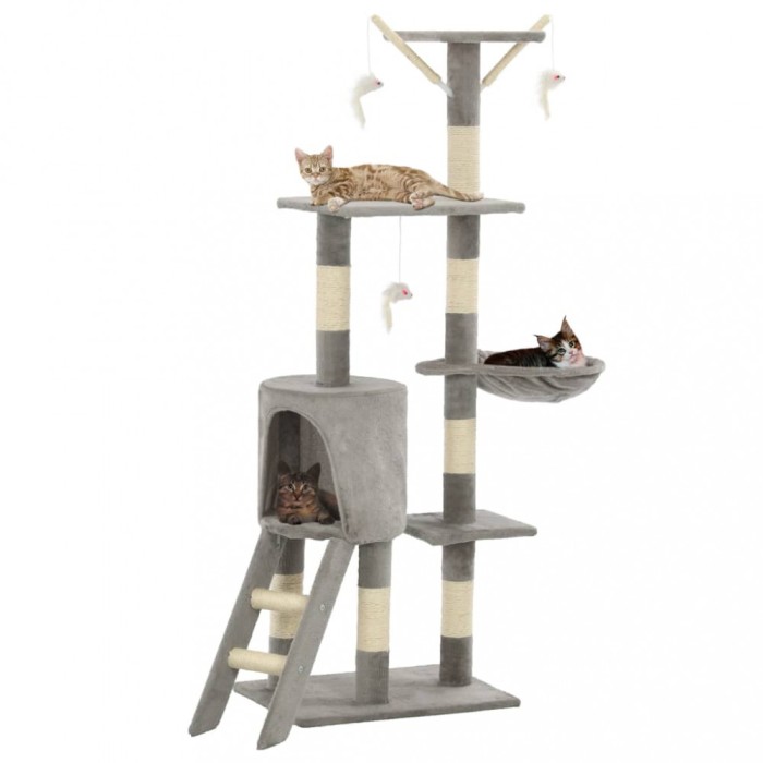 Ansamblu pisici cu st&acirc;lpi din funie de sisal, 138 cm, gri