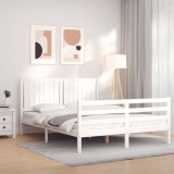 Cumpara ieftin Cadru de pat cu tăblie, alb, 160x200 cm, lemn masiv
