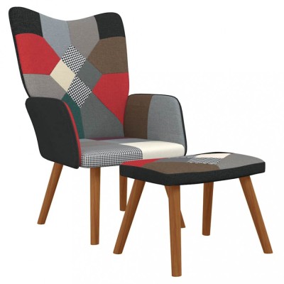 vidaXL Scaun de relaxare cu taburet, material textil, petice foto