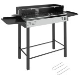 Outsunny BBQ Rotisserie Grill Charcoal Split Roaster for Chicken Turkey 3-Level Grill Grate, Storage Shelves, Stainless Steel | Aosom Romania