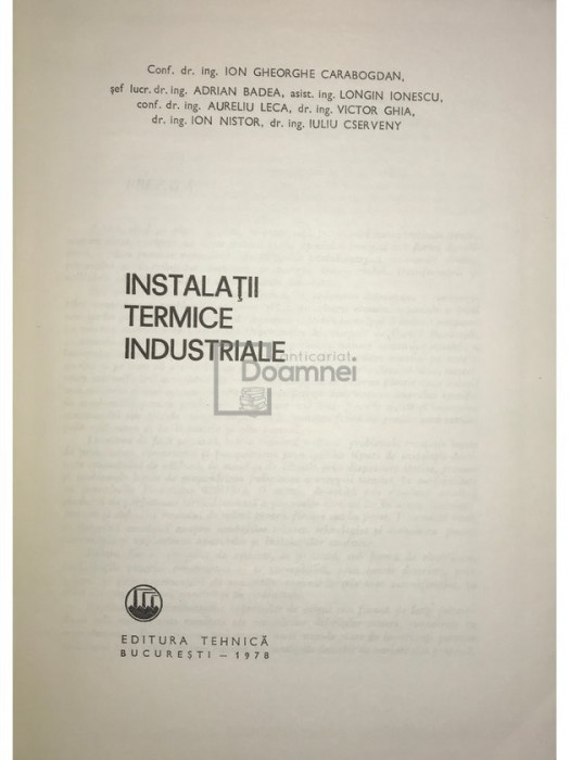 Ion Gheorghe Carabogdan - Instalații termice industriale (editia 1978)