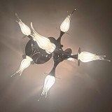 Lustra Art Deco Murano Tulip Aureliano Toso Vintage, 7 becuri, Sticla, Crom, Living/Dormitor, E27, 45x52cm