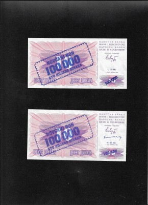 Set Bosnia Hertegovina 2 x 100000 100.000 dinari pe 10 dinara 1993 unc foto