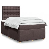 VidaXL Pat box spring cu saltea, maro &icirc;nchis, 120x200 cm, textil