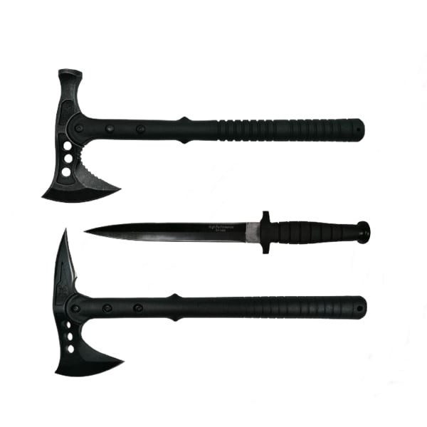 Set Cutit de vanatoare cu doua taisuri si doua Toporare Survivor, DEPOX&reg;, otel inoxidabil