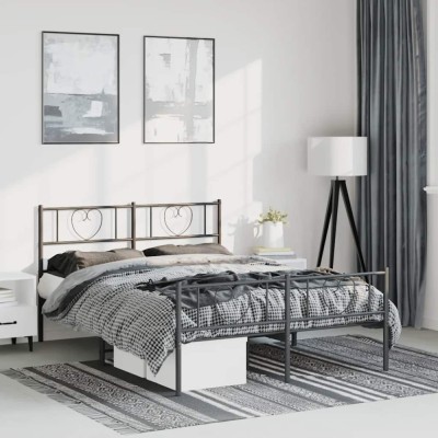 vidaXL Cadru pat metalic cu tăblie de cap/picioare, negru, 135x190 cm 355480 foto