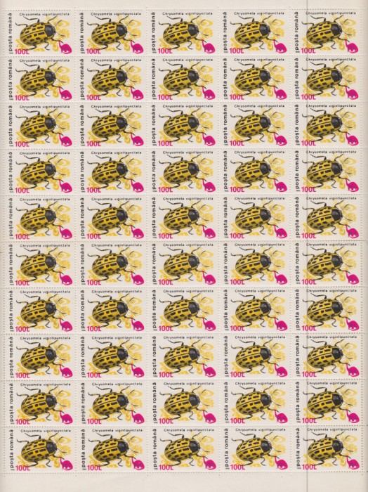 ROMANIA 1999 LP 1480 INSECTE SUPRATIPAR VALOARE 100L/70L COALA 50 TIMBRE MNH
