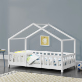 Pat copii design casuta Treviolo 80 x 160 cm lemn alb mat lacuit [en.casa] HausGarden Leisure