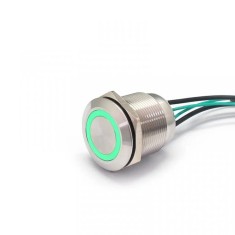 Buton Push Metalic, 12-24V DC, 22mm, fara Retinere, Led Verde, 4 fire 20cm