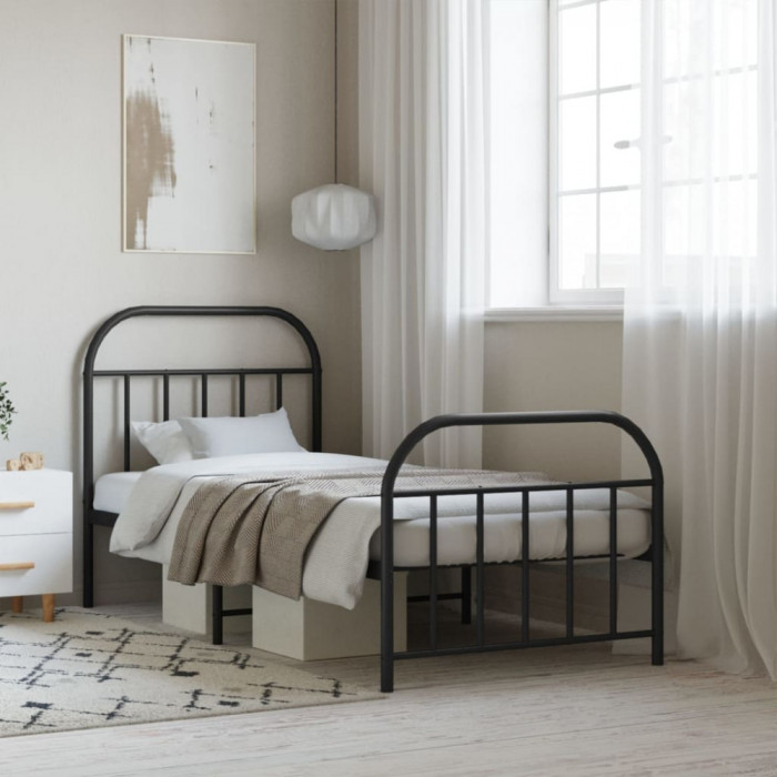 vidaXL Cadru pat metalic cu tăblii de cap/picioare, negru, 90x200 cm