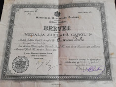 brevet medalia jubiliara CAROL I , atribuita lui TACHE ANTONESCU foto