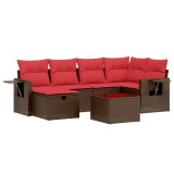 Cumpara ieftin Set canapele de gradina cu 7 piese si perne, poliratan maro