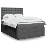 VidaXL Pat box spring cu saltea, gri &icirc;nchis, 140x190 cm, textil