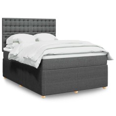 vidaXL Pat box spring cu saltea, gri &icirc;nchis, 140x190 cm, textil