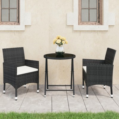 Set mobilier bistro gradina 3 piese, negru, poliratan si sticla GartenMobel Dekor foto