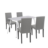 Set Masă și Scaune Leziter Megan 4 1 Alb-Gri Piatră Sinterizată Piele ECO 4-6 Persoane