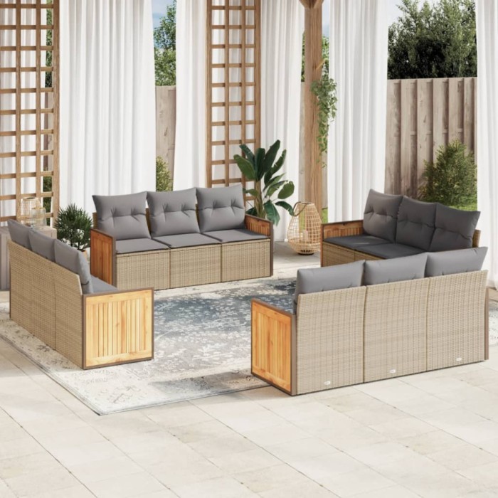 vidaXL Set canapele de grădină cu perne, 12 piese, bej, poliratan 3227515
