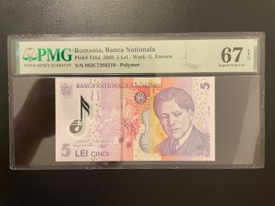 Romania 5 lei 2008 pick 118d grad 67 pmg foto