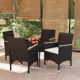 VidaXL Set masă pentru grădină, 5 piese, cu perne, negru