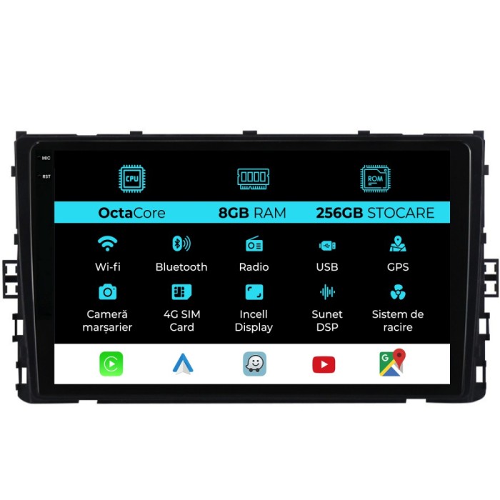 Navigatie Dedicata Volkswagen T-Roc (2017-2025), 9Inch, 8Gb Ram, 256Gb Stocare, Carplay