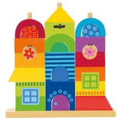 Set de joaca din lemn de stivuit, Casa curcubeu, Woodyland, 27 piese
