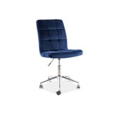 Scaun birou cu stofa tip catifea SL Q020, inaltime reglabila, cadru cromat, rotatie 360&deg;, 90 kg, Albastru