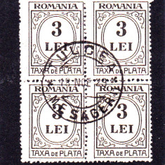 ROMANIA 1930 TAXA DE PLATA BLOC DE 4 STAMPILAT EROARE