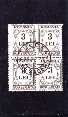 ROMANIA 1930 TAXA DE PLATA BLOC DE 4 STAMPILAT EROARE foto