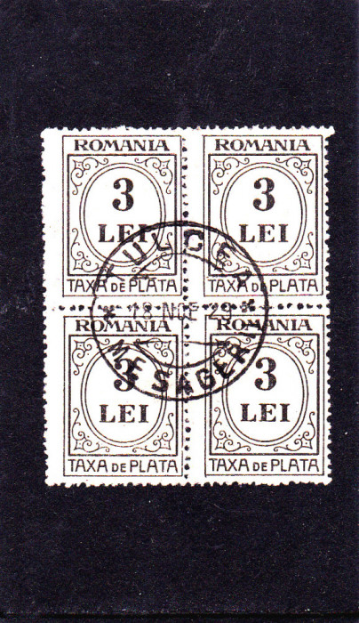 ROMANIA 1930 TAXA DE PLATA BLOC DE 4 STAMPILAT EROARE