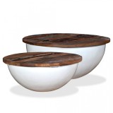Set măsuțe cafea, 2 piese, lemn masiv reciclat, alb, formă bol, vidaXL