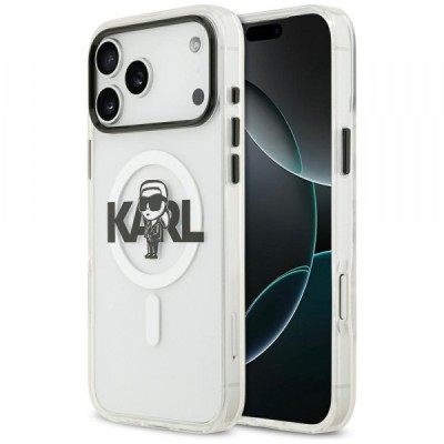 Husa MagSafe pentru Apple iPhone 17 Pro Max, Karl Lagerfeld, IML Sketch Logo Karl, Transparenta foto