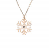 Little Snowflake - Colier personalizat fulg si litera din argint 925 placat cu aur roz, Bijubox
