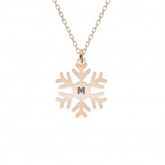 Little Snowflake - Colier personalizat fulg si litera din argint 925 placat cu aur roz