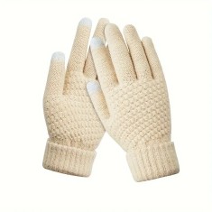 Manusi de dama, flippy, functie touchscreen (ecran tactil), material acril tricotat, manseta elastica, interior catifelat, marime universala, bej