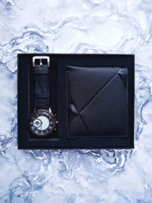 Set bărbătesc portofel și ceas negru foto