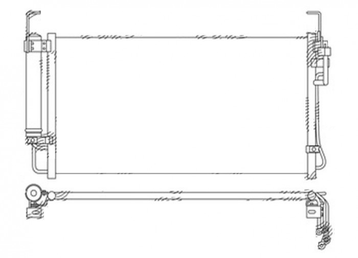 Condensator AC Hyundai Trajet, 1999-2008 Motor 2.0/2.7 V6 Benzina; 2.0 Crdi, Aluminiu/Aluminiu Brazat, 710(655)X345x16, Cu Uscator Filtrat, Priza: 8,