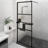 VidaXL Paravan duș walk-in cu raft negru 80x195 cm sticlă ESG/aluminiu