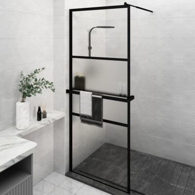 vidaXL Paravan duș walk-in cu raft negru 80x195 cm sticlă ESG/aluminiu foto